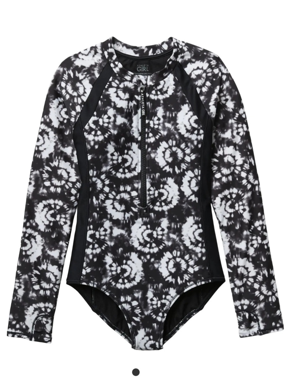 Athleta Girl Black & White Tie-Dye Rashguard One Piece Swimsuit